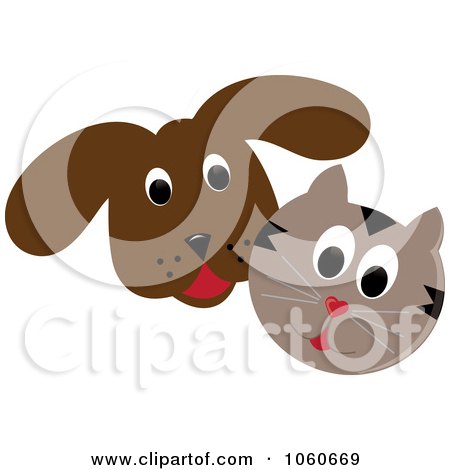 Royalty-Free Vector Clip Art Illustration of a Brown Dog And Cat by Pams Clipart