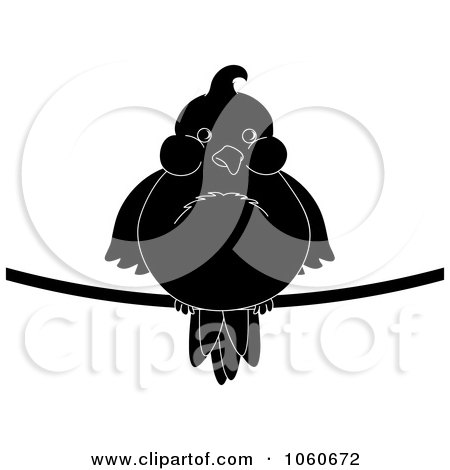 Royalty-Free Vector Clip Art Illustration of a Chubby Silhouetted Bird On A Wire by Pams Clipart
