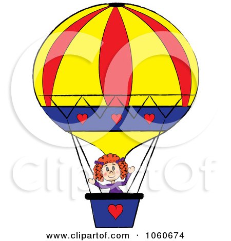 Royalty-Free Vector Clip Art Illustration of a Stick Girl In A Hot Air Balloon by Pams Clipart