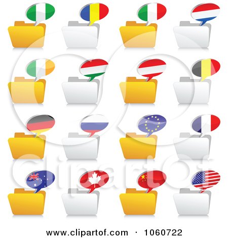 Royalty-Free Vector Clip Art Illustration of a Digital Collage Of Folders And National Flag Chat Icons by Andrei Marincas