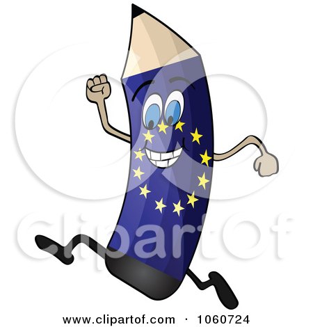 Royalty-Free Vector Clip Art Illustration of a Running European Flag Pencil Character by Andrei Marincas