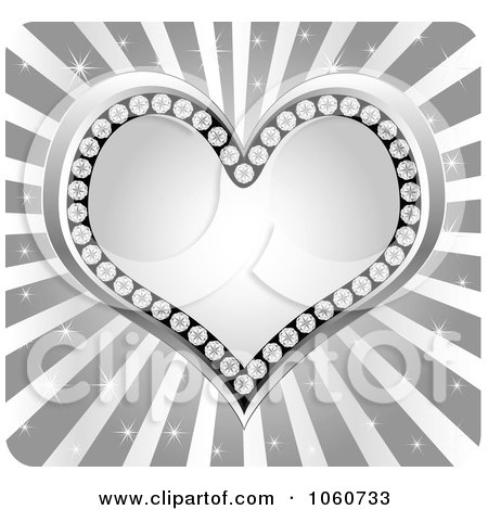 Royalty-Free Vector Clip Art Illustration of a Silver Diamond Heart Over Rays by Andrei Marincas