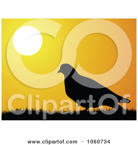 Royalty-Free Vector Clip Art Illustration of a Silhouetted Dove And Grass Against An Orange Sunset by Andrei Marincas