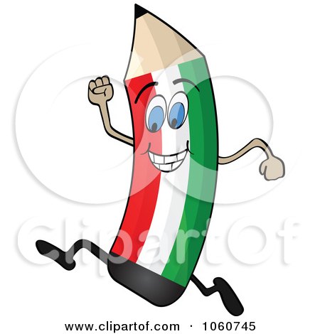 Royalty-Free Vector Clip Art Illustration of a Running Hungary Flag Pencil Character by Andrei Marincas