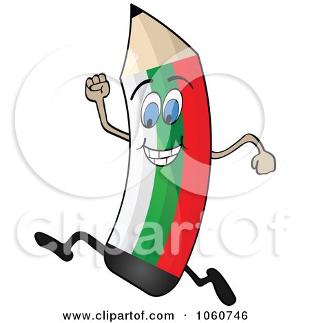 Royalty-Free Vector Clip Art Illustration of a Running Bulgarian Flag Pencil Character by Andrei Marincas