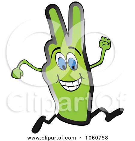 Royalty-Free Vector Clip Art Illustration of a Running Green Victory Hand by Andrei Marincas