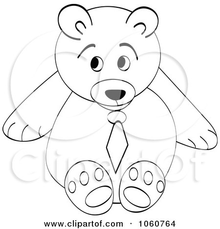 Royalty-Free Vector Clip Art Illustration of an Outlined Teddy Bear With A Tie by Andrei Marincas