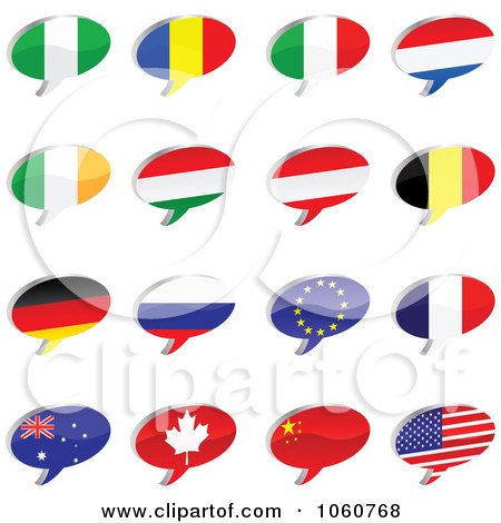 Royalty-Free Vector Clip Art Illustration of a Digital Collage Of Shiny Chat Flag Icons by Andrei Marincas