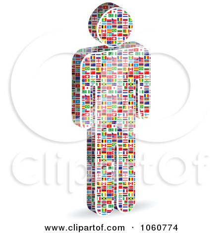 Royalty-Free Vector Clip Art Illustration of a 3d Man Made Of World Flags by Andrei Marincas