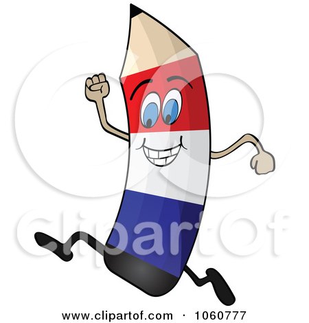 Royalty-Free Vector Clip Art Illustration of a Running French Flag Pencil Character by Andrei Marincas