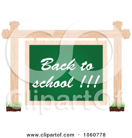 Royalty-Free Vector Clip Art Illustration of a Back To School Chalkboard Sign Suspended From Posts by Andrei Marincas