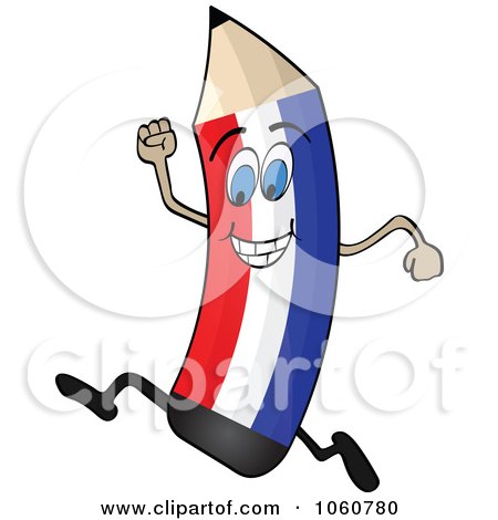 Royalty-Free Vector Clip Art Illustration of a Running Holland Flag Pencil Character by Andrei Marincas