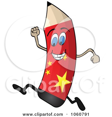 Royalty-Free Vector Clip Art Illustration of a Running Chinese Flag Pencil Character by Andrei Marincas