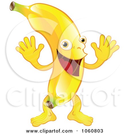 Royalty-Free Vector Clip Art Illustration of a Happy Banana Character Waving Both Hands by AtStockIllustration
