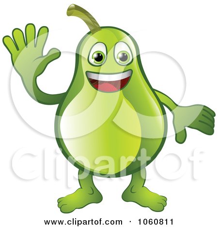 Royalty-Free Vector Clip Art Illustration of a Friendly Pear Character Waving by AtStockIllustration