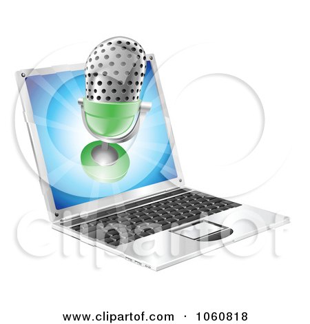 Royalty-Free Vector Clip Art Illustration of a 3d Microphone Over A Laptop Screen by AtStockIllustration