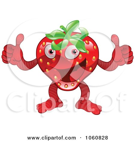 Royalty-Free Vector Clip Art Illustration of a Pleadsed Strawberry Character Holding Two Thumbs Up by AtStockIllustration