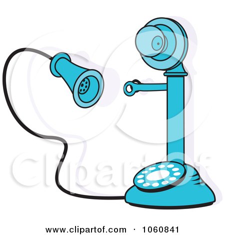 Royalty-Free Vector Clip Art Illustration of a Blue Candlestick Phone With A Shadow by Johnny Sajem