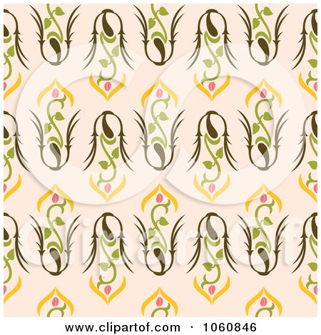 Royalty-Free Vector Clip Art Illustration of a Pretty Floral Pattern Over Beige by Cherie Reve