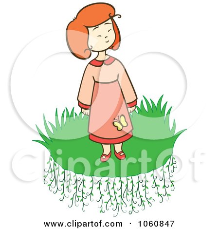 Royalty-Free Vector Clip Art Illustration of a Little Girl Standing On Grass by Cherie Reve
