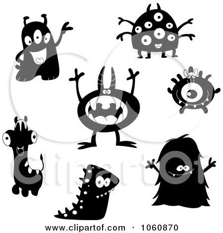 Royalty-Free Vector Clip Art Illustration of a Digital Collage Of Black And White Monsters by yayayoyo
