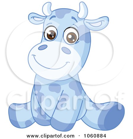 Royalty-Free Vector Clip Art Illustration of a Cute Blue Baby Cow Sitting Upright by yayayoyo