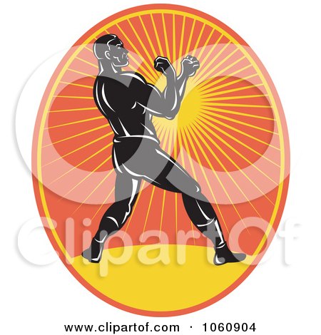 Royalty-Free Vector Clip Art Illustration of a Boxer In An Oval Of Rays by patrimonio