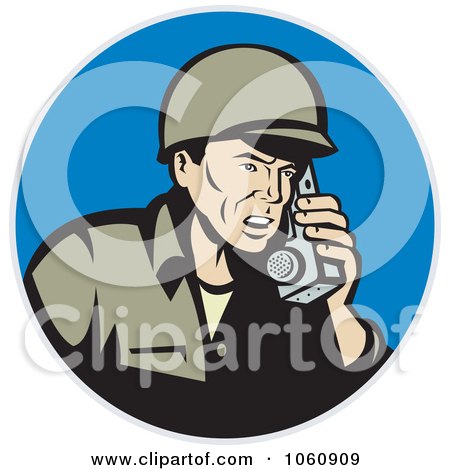 Royalty-Free Vector Clip Art Illustration of a Soldier Using A Field Phone by patrimonio