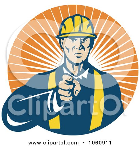 Royalty-Free Vector Clip Art Illustration of a Construction Worker Pointing by patrimonio