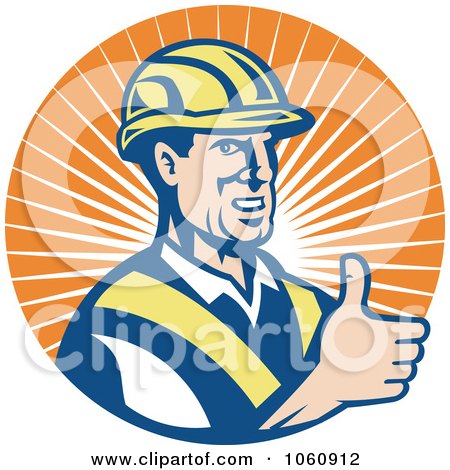 Royalty-Free Vector Clip Art Illustration of a Construction Worker Holding A Thumb Up by patrimonio