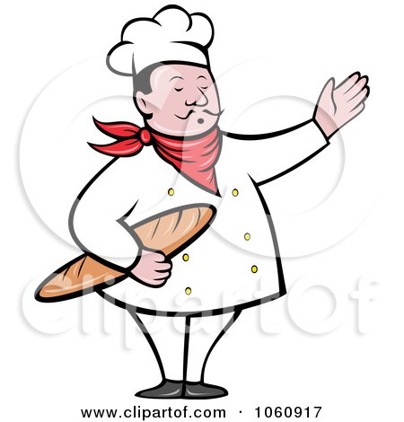 Royalty-Free Vector Clip Art Illustration of a Chef Holding Bread And Presenting by patrimonio