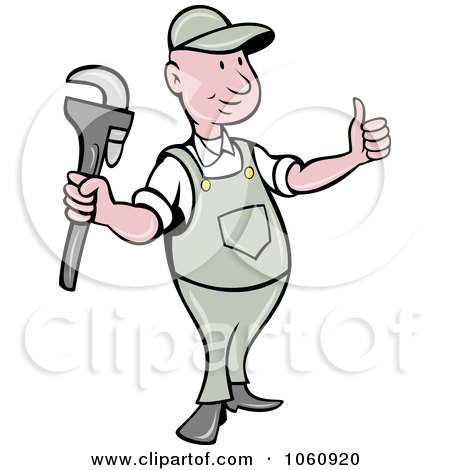 Royalty-Free Vector Clip Art Illustration of a Plumber With A Wrench And Thumb Up by patrimonio