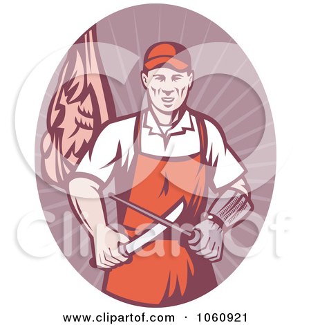 Royalty-Free Vector Clip Art Illustration of a Butcher Sharpening His Knife by patrimonio