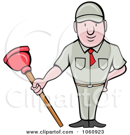 Royalty-Free Vector Clip Art Illustration of a Plumber With A Plunger by patrimonio