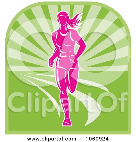 Royalty-Free Vector Clip Art Illustration of a Female Marathon Runner On Green by patrimonio