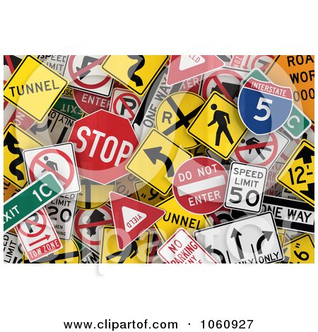 Royalty-Free Vector Clip Art Illustration of a Background of Traffic Signs - 1 by stockillustrations