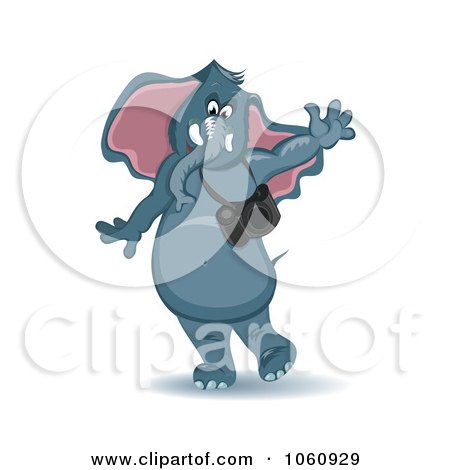 Royalty-Free Vector Clip Art Illustration of a Friendly Photographer Elephant Waving by MilsiArt