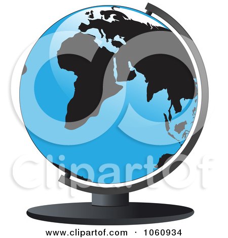 Royalty-Free Vector Clip Art Illustration of a 3d Blue And Black Africa And Europe Desk Globe by Vector Tradition SM