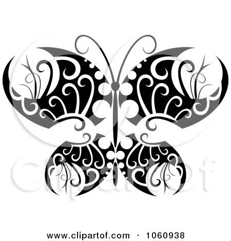 Royalty-Free Vector Clip Art Illustration of a Unique Black And White Butterfly Tattoo Design - 7 by Vector Tradition SM