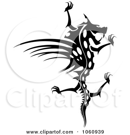 Royalty-Free Vector Clip Art Illustration of a Black Evil Dragon Logo - 1 by Vector Tradition SM