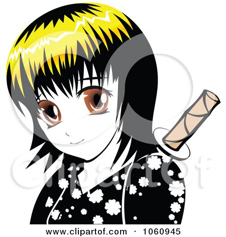 Royalty-Free Vector Clip Art Illustration of a Yellow Haired Manga Ninja Girl by Vector Tradition SM