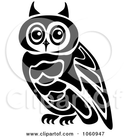 Royalty-Free Vector Clip Art Illustration of a Black And White Perched Owl by Vector Tradition SM