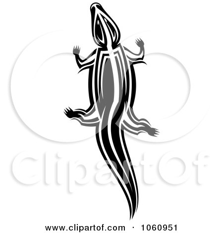 Royalty-Free Vector Clip Art Illustration of a Black And White Tribal Crocodile by Vector Tradition SM