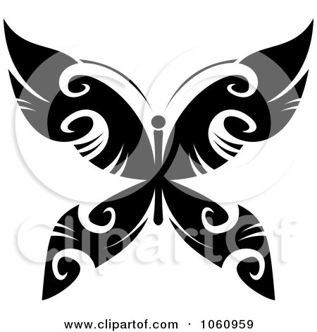 Royalty-Free Vector Clip Art Illustration of a Unique Black And White Butterfly Tattoo Design - 3 by Vector Tradition SM