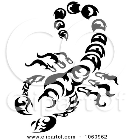 Royalty-Free Vector Clip Art Illustration of a Black And White Scorpion With Floral Pinchers by Vector Tradition SM