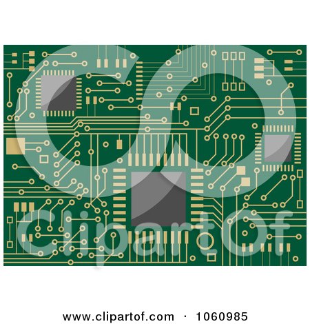 Royalty-Free Vector Clip Art Illustration of a Background Of A Green Circuit Board With Gold Connections - 1 by Vector Tradition SM