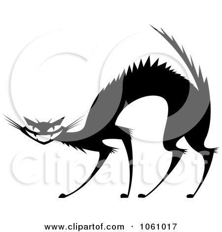 Royalty-Free Vector Clip Art Illustration of a Black And White Evil Cat With An Arched Back by Vector Tradition SM