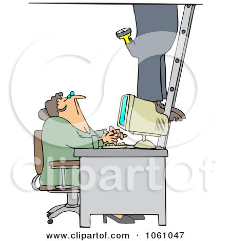 Royalty-Free Vector Clip Art Illustration of a Secretary Checking Out A Worker As He Climbs A Ladder In An Office by djart