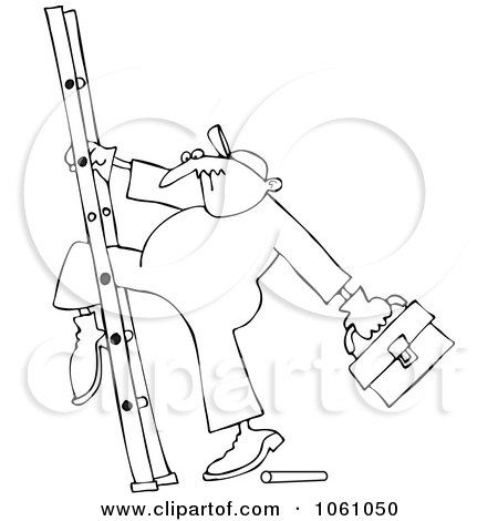 Royalty-Free Vector Clip Art Illustration of a Coloring Page Outline Of A Worker With His Leg Stuck In A Ladder by djart