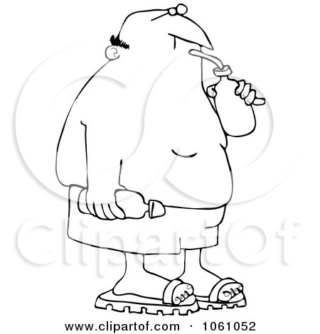 Royalty-Free Vector Clip Art Illustration of a Coloring Page Outline Of A Man In Swim Trunks, Sipping A Beverage by djart